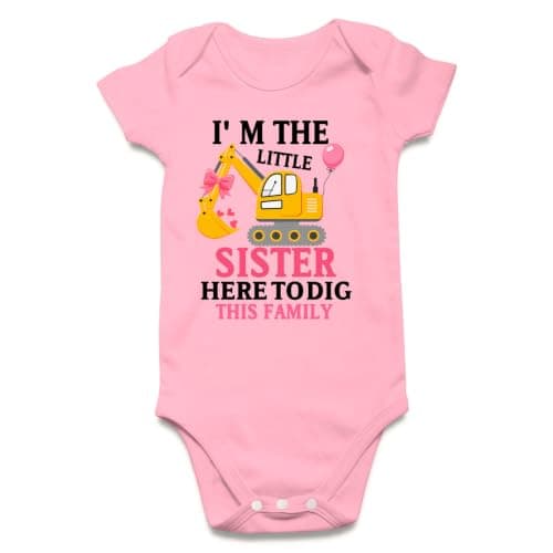 UNIFACO New Little Sister Baby Bodysuit, Construction-Themed Outfit