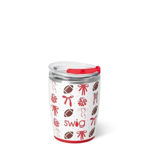 Swig Life 12oz Insulated Tumbler, Travel Coffee Tumbler with Lid, Cup Holder Friendly Travel Coffee Mug, Stainless Steel, 12 oz Reusable Insulated Coffee Mug (We've Got Spirit Red + Grey)