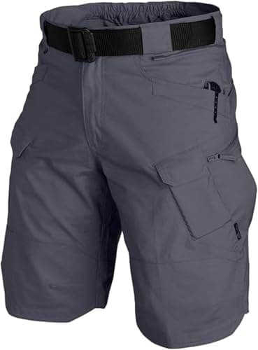 Men Cargo Shorts with Pockets, Mens Tactical Shorts Below the Knee Waterproof Hiking Fishing Breathable Quick Dry Cargo Pants Multi Pockets Gray Large