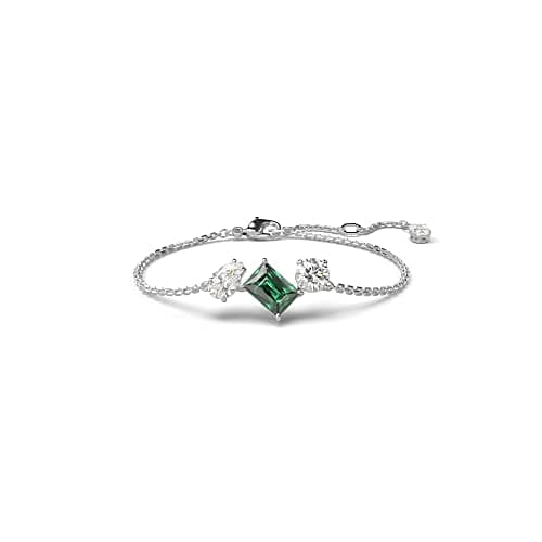 Swarovski Mesmera Bracelet, Green and Clear Mixed-Cut Stones on a Rhodium Finished Chain, Part of the Mesmera Collection