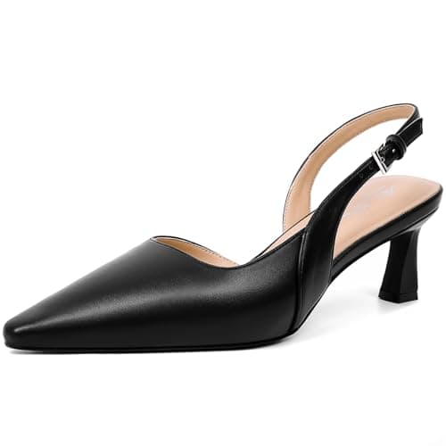Mostrin Black Kitten Slingback Heels for Women Low Pointed Closed Toe Heels Women's Pumps Shoes Dressy for Office Work Party