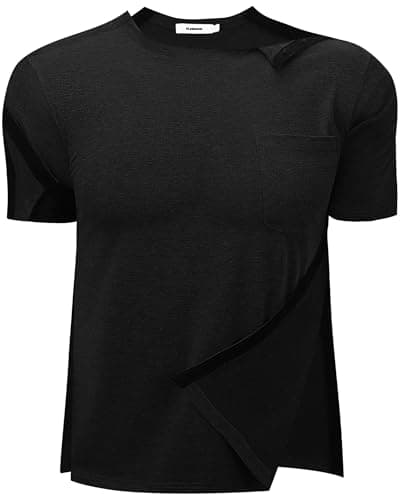 AJOHC Post Shoulder Surgery Recovery Shirts for Men - Tear Away Snaps Adaptive Chemo Port & Rotator Cuff Shirt Short Sleeve, Black, X-Large