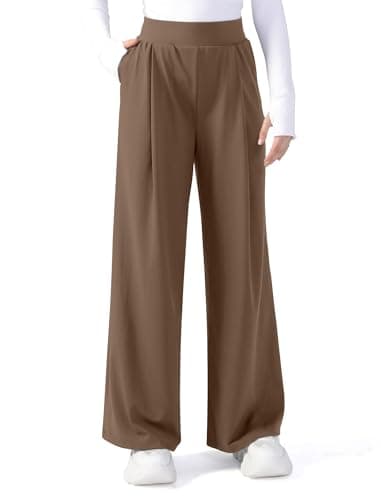 JOYCATCH Womens Wide Leg Yoga Dress Pants Buttery Soft High Waist Casual Pants Pull On Work Trousers Brown