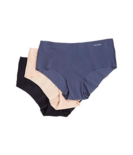 Calvin Klein Women's Invisibles Seamless Hipster Panties, 3 Pack, Speakeasy/Light Caramel/Black, Large