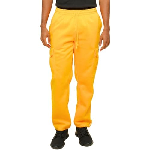 G-Style USA Men's Solid Fleece Heavyweight Cargo Pants FL77 - Neon Yellow - Large