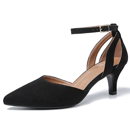 fereshte Women's Pointed Toe Ankle Strap Pumps, Kitten Heel, D'Orsay Style, Dress Shoes Suede Black 45 - US 11