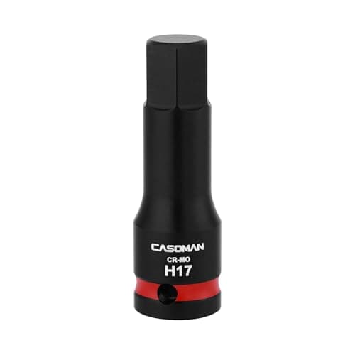 CASOMAN 1/2" Drive Large 17mm Impact Hex Bit Socket, One-Piece H17 Allen Socket with Red Color-Code Ring, 78mm Length, CR-MO