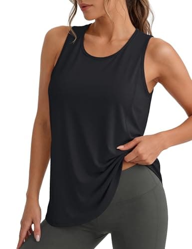 MAGCOMSEN Womens Tank Tops Workout Sleeveless Moisture Wicking Shirts Athletic Gym Sun Protection Dry Fit Black S
