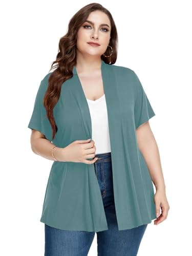 LARACE Short Sleeve Cardigans for Womens Summer Tops Casual Plus Size Open Front Lightweight Cover Up (GrayishGreen 3X)