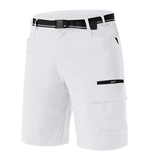 TACVASEN Mens Golf Shorts 10" Cargo Casual Dress Shorts Quick Dry Water Resistant Summer Hiking Travel Business Zipper Pockets White 30