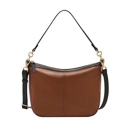 Fossil Women's Jolie Leather Crossbody Purse Handbag, Brown/Black Trim (Model: ZB11093199)