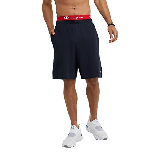 Champion Men's Lounge Shorts, Standard Fit, 9 Inch Inseam, Lightweight 100% Cotton, Available in Regular and Big & Tall, Navy, Small