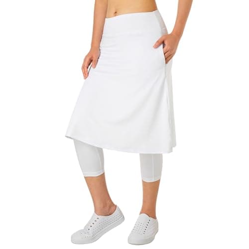 Women Knee Length Athletic Skirts with Leggings,Skirted Leggings Skorts Capris with Skirts for Women Skort Zipper Pockets(White XL)