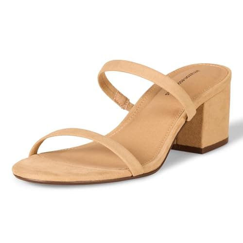 Amazon Essentials Women's Thin Two Strap Heeled Slide, Tan, 6.5