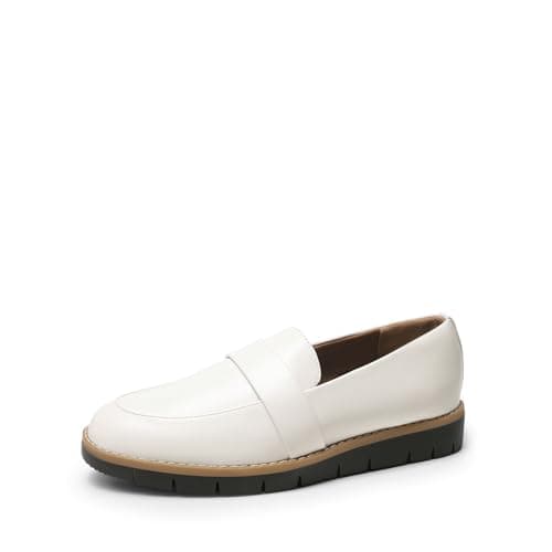 DREAM PAIRS Women's Loafers, Slip-On Business Casual Work Shoes,Size 7.5,White-Pu,DWUMLS2506