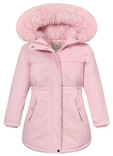 CICVSOC Girl's Waterproof Winter Jacket, Fleece Lined Hooded Coat Parka