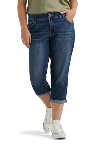 Lee Women's Plus-Size Plus Size Flex Motion Regular Fit 5 Pocket Capri Jean Pants, Bewitched, 24W Medium