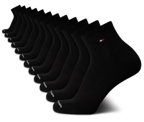 Tommy Hilfiger Mens Quarter Socks - 12 Pack Polyester Spandex Athletic Performance Cushioned Ankle Socks for Men with Arch Support