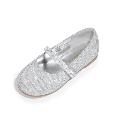 DREAM PAIRS Toddler Girls Mary Jane Ballerina Dress Flats Pearl Strap Slip on Shoes,Size 6 Toddler,Silver/Glitter,SERENA-100-KIDS