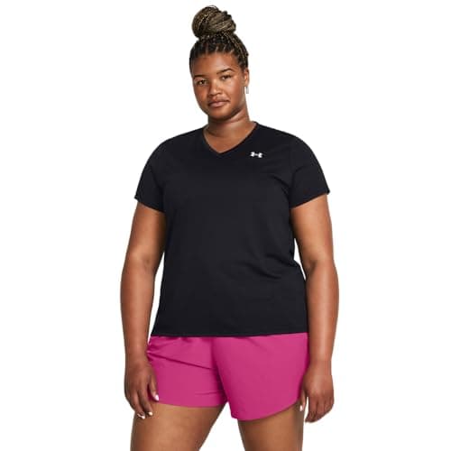 Under Armour Womens Tech Short Sleeve V Neck, (001) Black / / White, Medium
