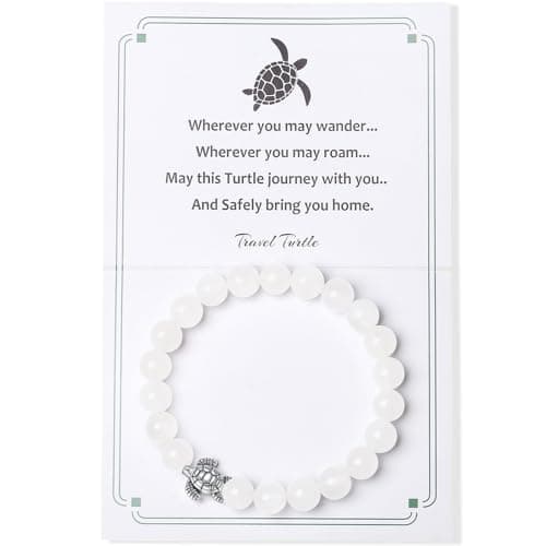 MAIBAOTA Turtle Bracelet Cool Turtle Gifts for Travelers Best Travel Gifts for Women Unique 8 mm Round Cleart Quartz Gemstones Stretch Crystal Bracelet