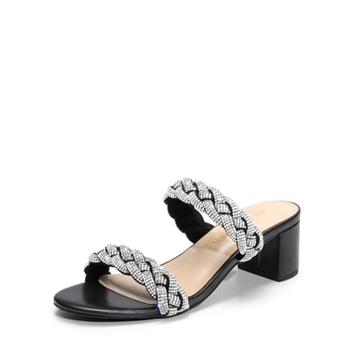 DREAM PAIRS Women's Two Braided Strap Low Heels For Women Open Toe Block Chunky Heels Sandals Holiday Party Wedding Dress Pumps Shoes,Size 6.5,Black-Rhinestone,DHS213-2