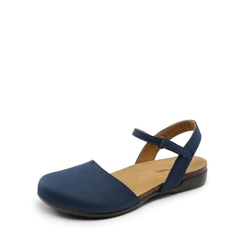 DREAM PAIRS Women's Closed Toe Sandals Arch Support Comfort Cork Footbed Flat Sandals Summer Shoes,Size 7,Navy,DWUMFS2501
