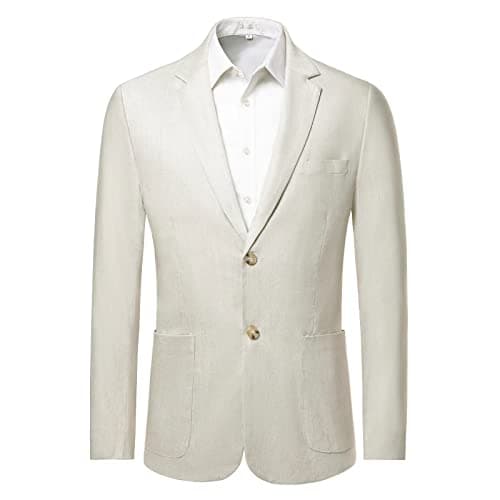 RONGKAI Mens Linen Blazer Casual Sports Coats Jacket for Men Slim Fit Two Button Lightweight Suit Beige