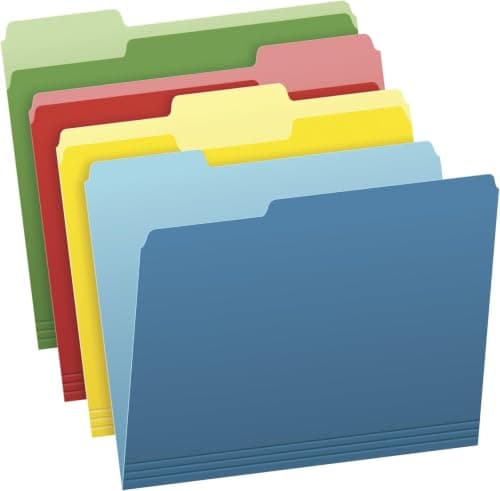 Pendaflex Colored File Folders, Letter Size (8.5" x 11"), 3 Tabs, Durable Paper, Assorted Colors: Green, Yellow, Red & Blue, Color-Coding for School, Office & Home Document Organization (Pack of 360)