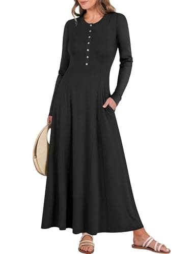 ANRABESS Women's Fall Long Sleeve Casual Maxi Dress Black L