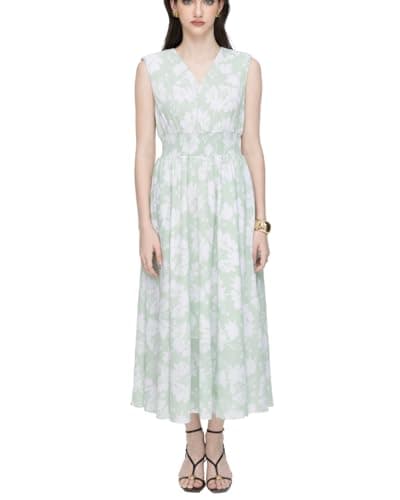 SIXDO V-Neck Woven Flared Dress, a Fresh and Elegant Wardrobe Essential for Spring and Summer 2025 Light Green