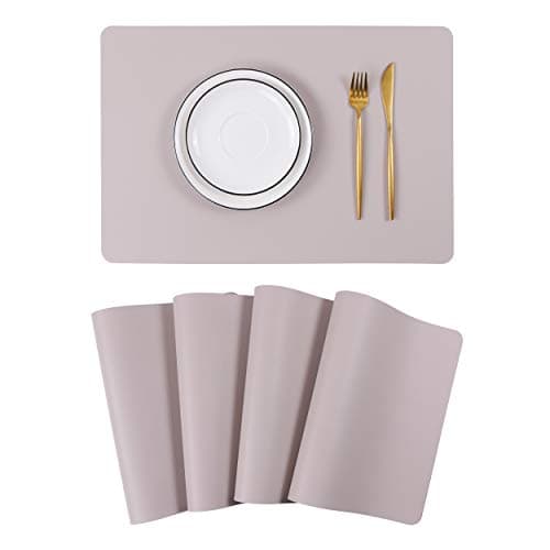 Wipeable Placemats Leather Table Mats Waterproof Heat-Resistant Easy to Clean for Dining Table Set Kitchen Table (4, Taupe)