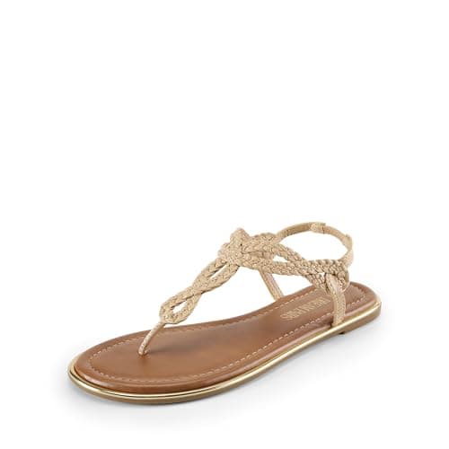 DREAM PAIRS Women's Flat Sandals Dressy Summer Stappy Comfortable Ankle Elastic T-Strap Beach Thong Sandals,Size 7.5,Nude,SDFS2406W
