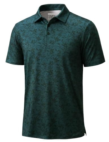 MAGCOMSEN Golf Shirts for Men Short Sleeve Moisture Wicking Casual Print Collared Polo Shirts Dark Blue Leaves S