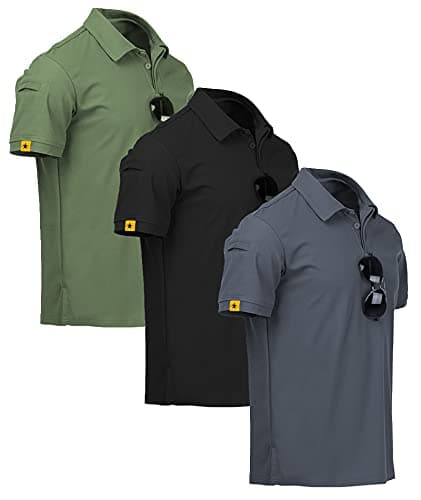 ZITY 3 Pack Mens Polo Shirt Short Sleeve Sports Performance Business Casual Golf Shirts for Men Collared Tactical T-Shirts Grey Black Green Large