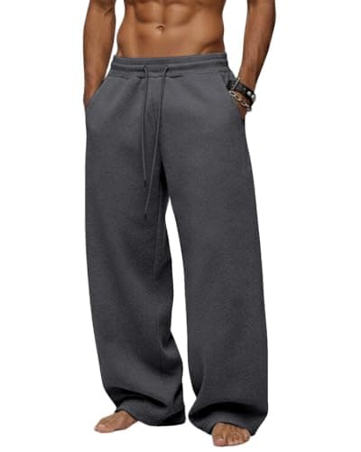Men's Baggy Sweatpants Wide Leg Fleece Lounge Joggers with Deep Pockets