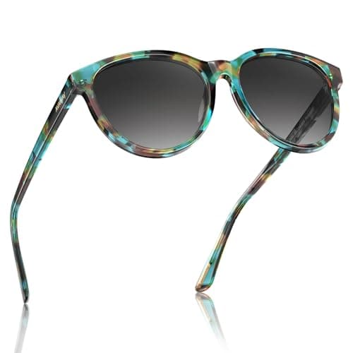 AVAWAY Womens Round Acetate Sunglasses Polarized Teal Blue Gradient Lens