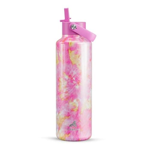24 oz Vacuum Water Bottle for School: Lightweight, Leakproof, Flex Cap, BPA-Free, Cupholder Friendly, Vacuum Flask with Straw for Girl, College, Outdoors, Sport, Daily, Gift, Classroom (Citrus Dream)