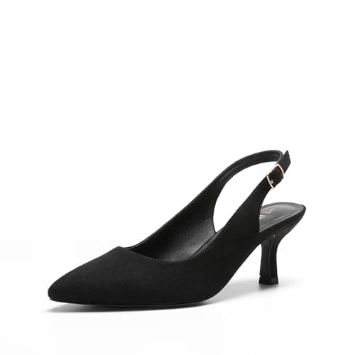DREAM PAIRS Women's Kitten Heel Slingback Pointed Closed Toe Low Stiletto Heels Dress Bridal Elegant Wedding Pumps Shoes,Size 6,Black-Suede-1,SDPU2444W