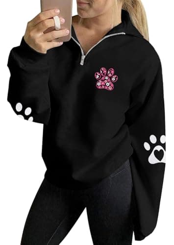 LOTUCY Dog Mom Sweatshirts Women Dog Paw Graphic Mama Life Long Sleeve High Collar Quarter 1/4 Zip Pullover