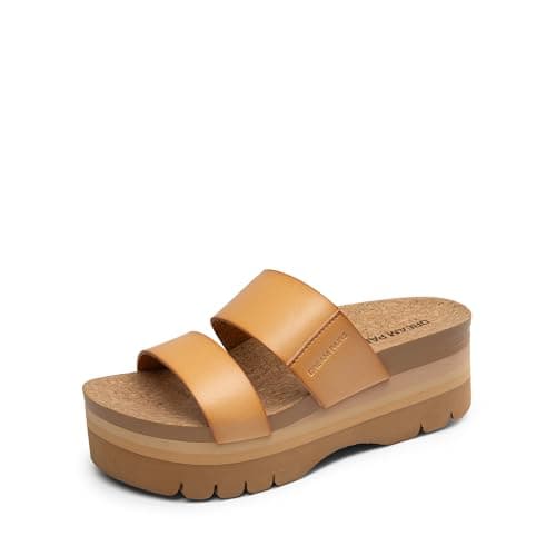 DREAM PAIRS Women's Platform Slides Sandals Comfortable Arch Support Two Strap Slip On Fashion Beach Wedge Sandals,Size 6,Natural,DWUMSS2533