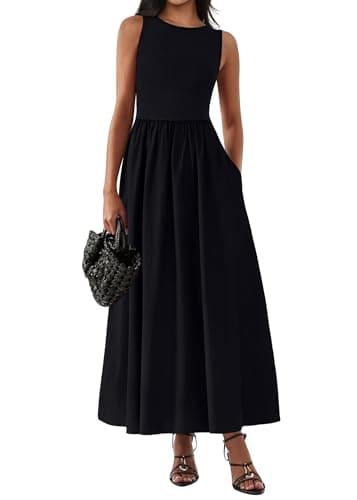 KIRUNDO Summe Sleeveless Maxi Dresses for Women 2026 Spring Wedding Guest A Line Tank Elegant Flowy Beach Long Sundress(Black, Large)