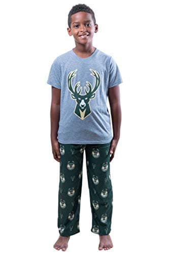 Ultra Game NBA Official Youth 2 Piece T-Shirt & Lounge Pants Pajama Set, Milwaukee Bucks, Boys Sizes, 8