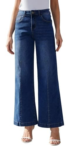 Yewfirm Wide Leg Jeans Woman Stretch Bell Bottom Jeans Women Flared Pants Dark Blue Size 16