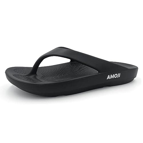 Amoji Women Flip Flops EVA Lightweight Non-Slip Men Beach Thong Sandals Black AA1551 12 Women/10 Men