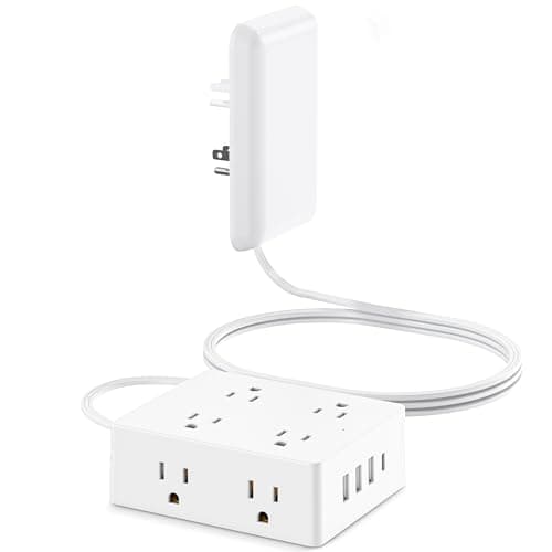 Olcorife Flat Extension Cord with Outlet Cover, Flat Plug Power Strip with 8 Outlets and 4 USB Ports, 5 FT Cord Hidden Outlet Extender for Tight Spaces