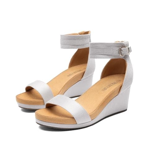 DREAM PAIRS Women's Open Toe Buckle Ankle Strap Platform Wedge Sandals Summer Shoes,Size 5,Grey,NINI-6