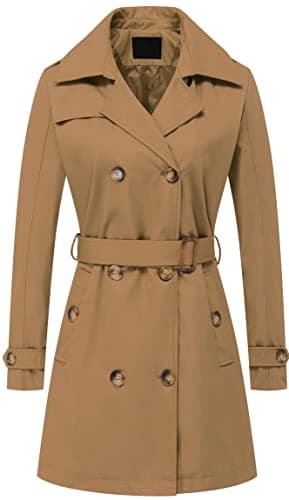 Chrisuno Women's Long Trenchcoat Double Breasted Trench Coat Water Resistant Classic Peacoat with Belt Camel 3XL