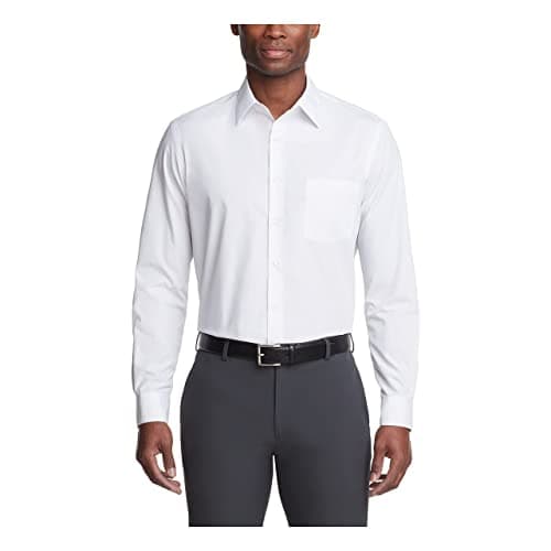 Van Heusen Men's Dress Shirt Regular Fit Poplin Solid, White, 18.5" Neck 34"-35" Sleeve