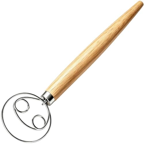 Maxjoy Danish Dough Whisk Stainless Steel Wood Handle for Sourdough Bread